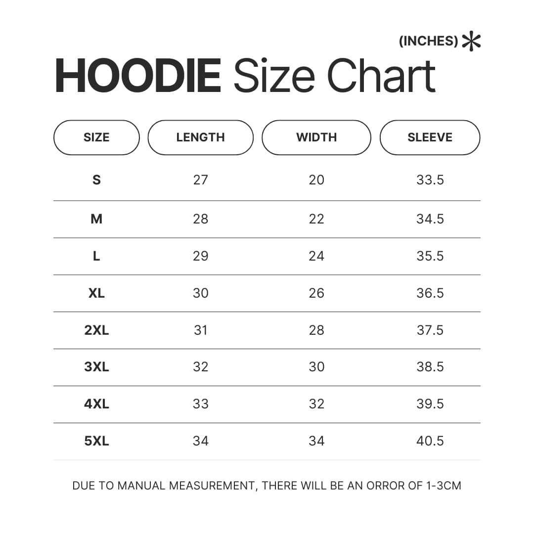 Hoodie Size Chart - Olivia Rodrigo UK Shop