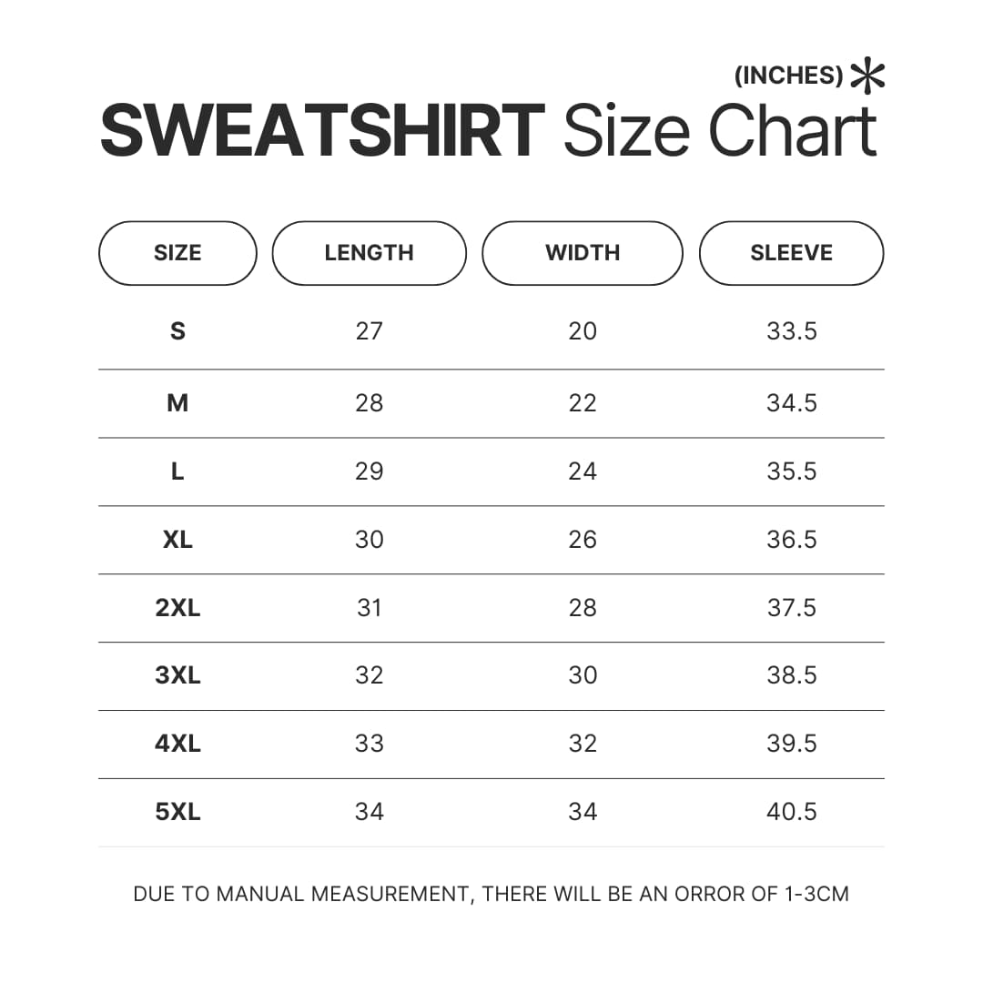Sweatshirt Size Chart - Olivia Rodrigo UK Shop