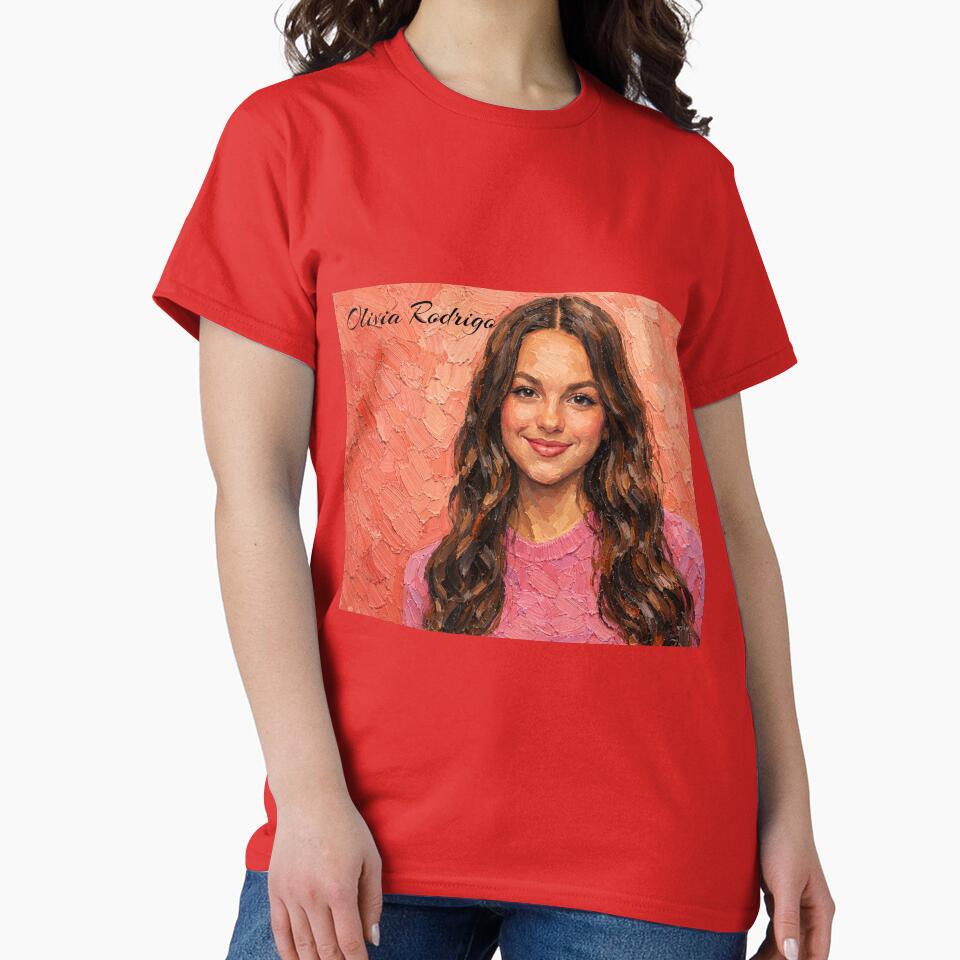 Olivia Rodrigo Portrait In Pink T-shirt - Image 5