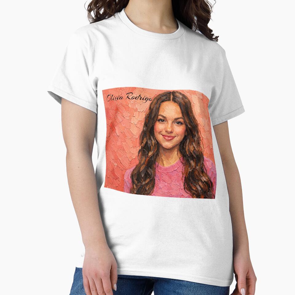 Olivia Rodrigo Portrait In Pink T-shirt - Image 2
