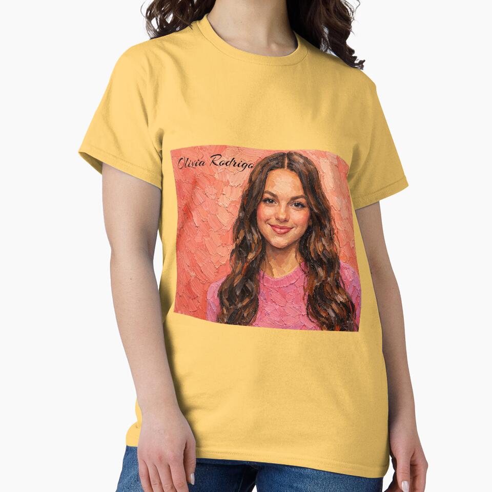 Olivia Rodrigo Portrait In Pink T-shirt - Image 6