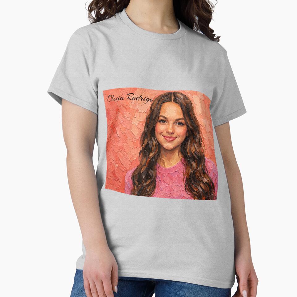 Olivia Rodrigo Portrait In Pink T-shirt - Image 3